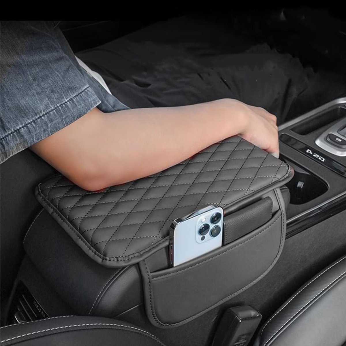 Universal Leather Cover for Car Armrest, Center Console Cover, Memory Foam Armrest Cover Cushion with Organizer - ShopVlot