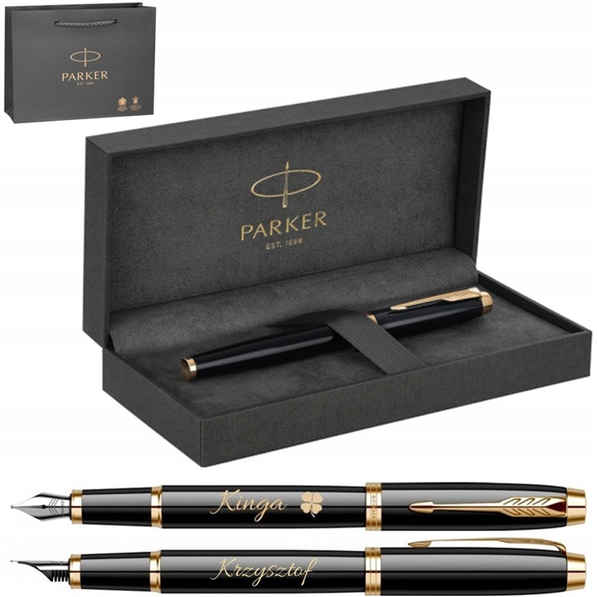 Parker IM Vulpen Zwart Gelakt Goud GT - Luxe Geschenk met Gravure