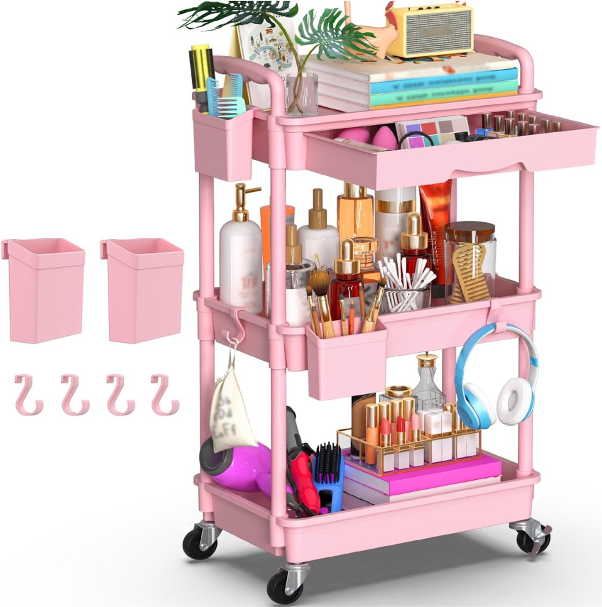 ZRNS® Opbergtrolley op Wielen - Keukentrolley - Serveerwagen - 3-laags - Roze