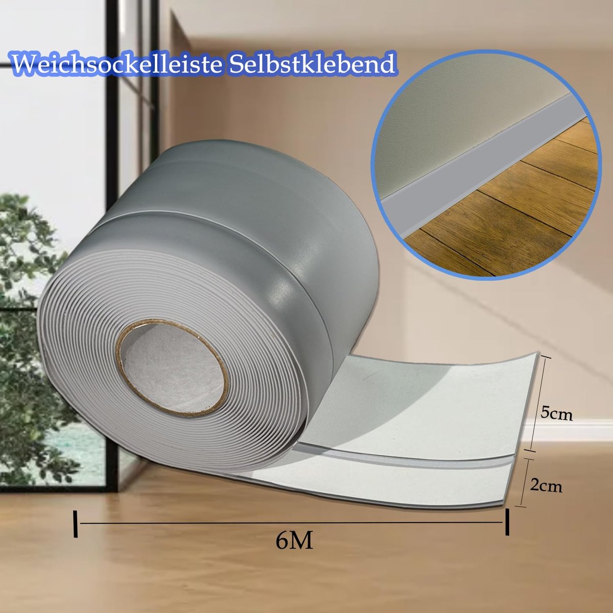 Flexible Skirting Vinyl 6M 50x20mm Self Adhesive Skirting Board (GY) - ShopVlot