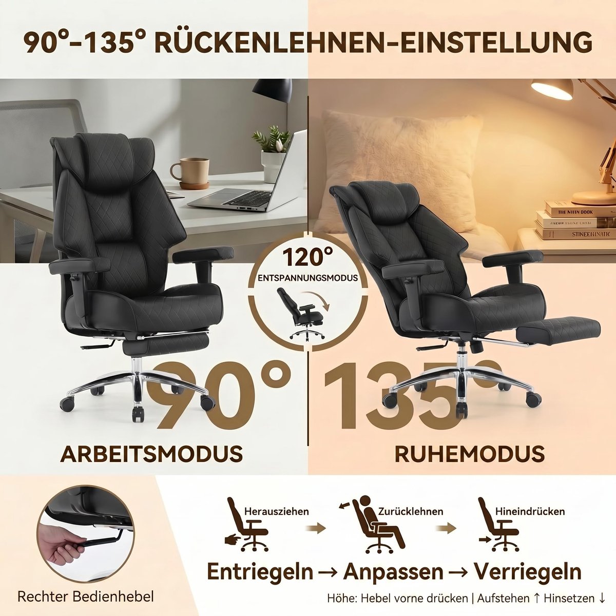 Bureaustoel ergonomisch zwart - verstelbaar - comfortabel zitvlak - ideaal voor thuiswerken - ShopVlot