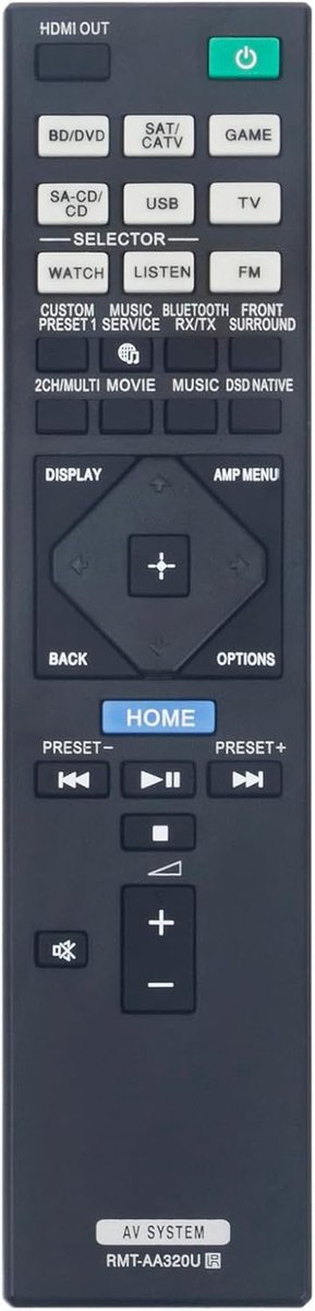 Vervangende afstandsbediening RMT-AA320U - Compatibel met Sony AV-systemen - Eenvoudig in gebruik - ShopVlot