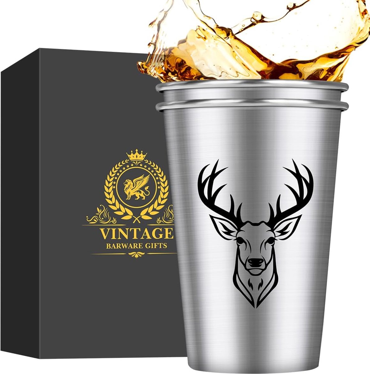 Bierglas met Hertenhoofd (0.5L) - Set van 2 - Roestvrij staal - Perfect voor jagers - ShopVlot