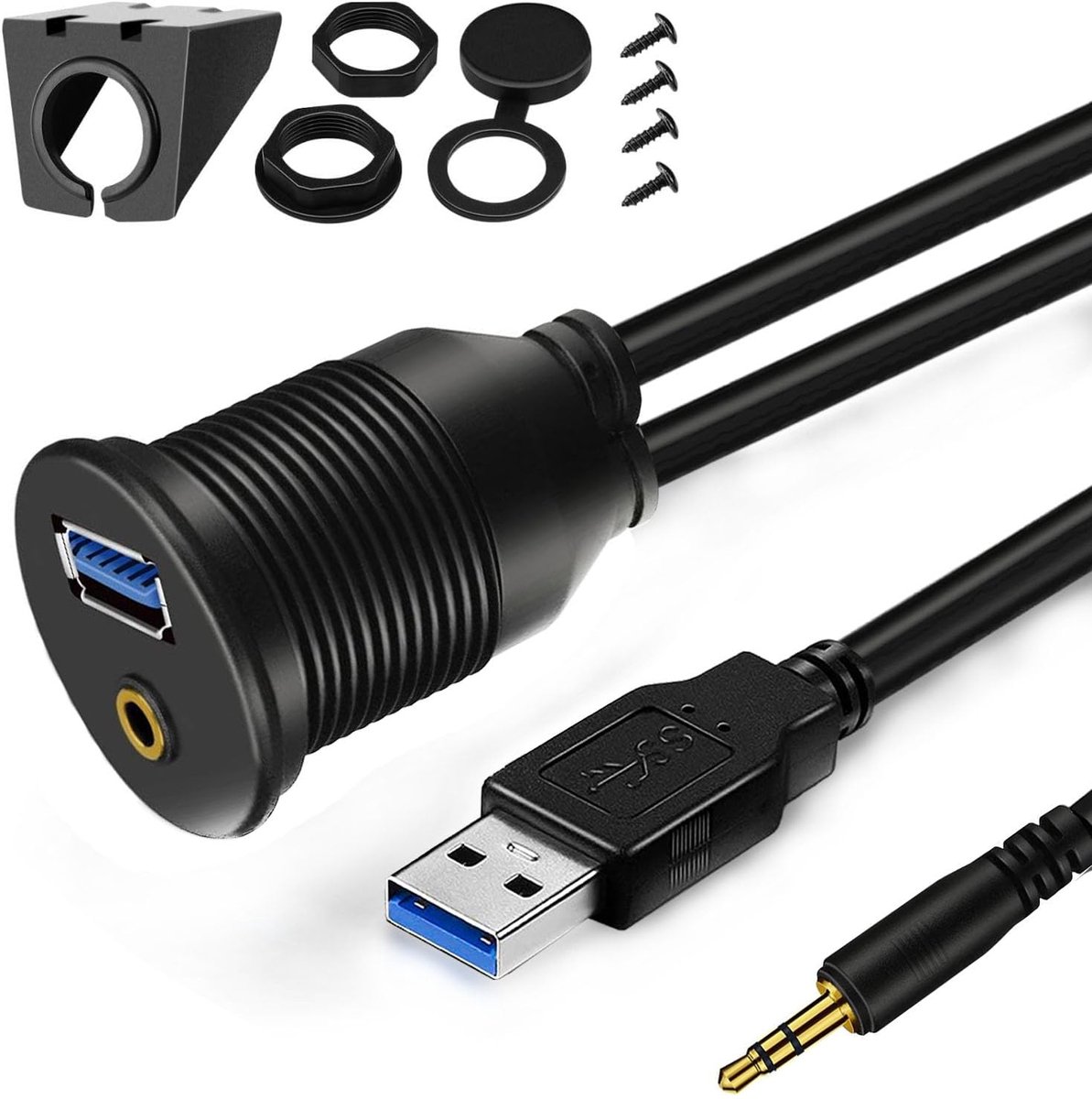 USB A & 3.5mm Male to Female Paneel Mount Coupler - Dubbele Poorten - USB 2.0 Uitbreidingskabel - ShopVlot