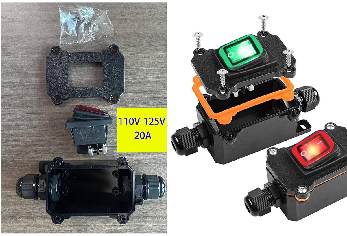 Waterproof inline switch 125V AC/16A - DPST on/off schakelaar - IP67 waterdicht - ideaal voor buitengebruik - ShopVlot