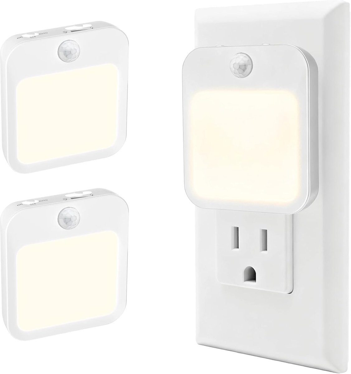 KZQ 2-pack plug-in nachtlampje met bewegingsmelder en schemersensor - Stuuroploze dimbare LED - Energiezuinig voor slaapkamer hal badkamer en kinderkamer - Wit