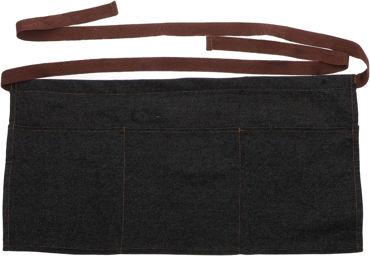 Schort voor bediening met 3 zakken - zwart denim - half lengte - ideaal voor restaurants en barbecue - ShopVlot