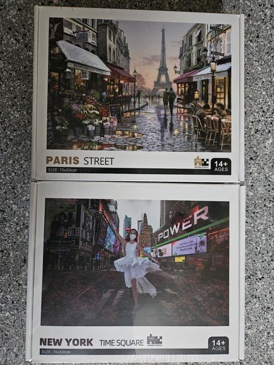 Puzzels 1000 stukjes 70 cm x 50 cm - set van 2 - New York en Parijs - ideaal voor ontspanning - ShopVlot