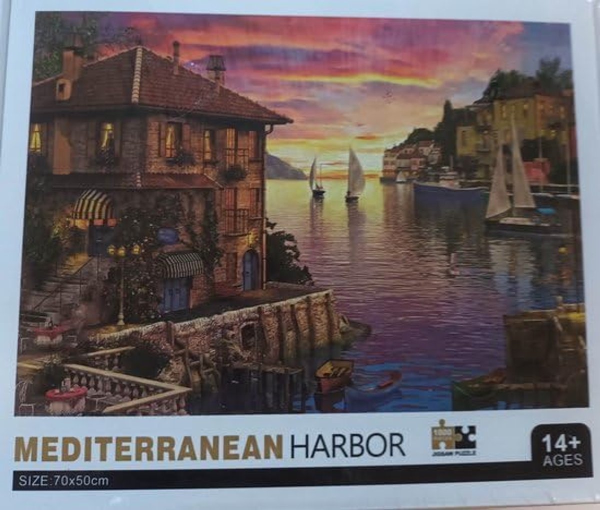 Puzzel 1000 stukjes - 70 cm x 50 cm - Mediterrane Haven - uitdagend plezier voor puzzelliefhebbers - ShopVlot