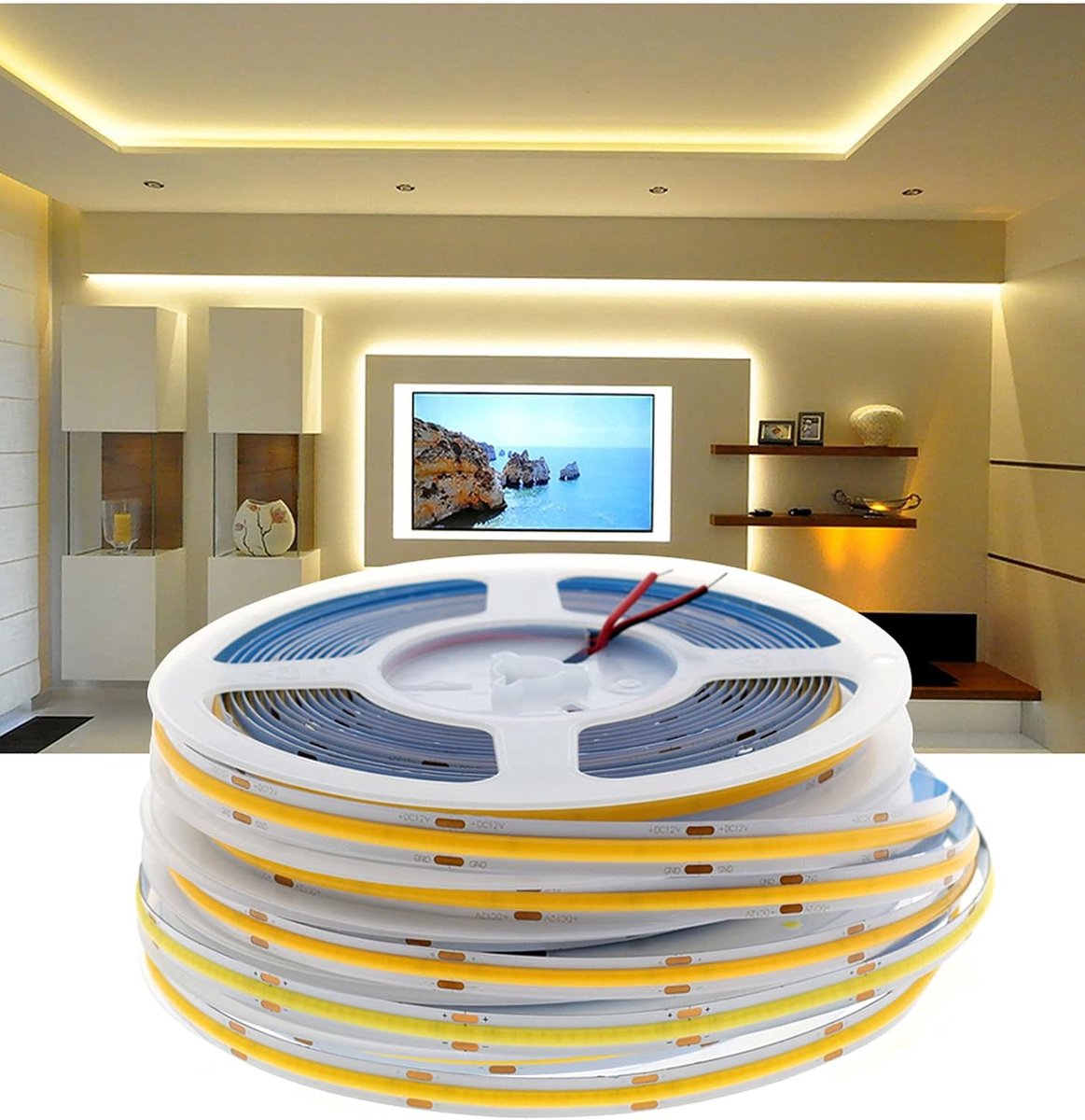 LED strip 12V 5m - hoge dichtheid 320 LEDs - warm wit 3000K - perfect voor sfeerverlichting - ShopVlot