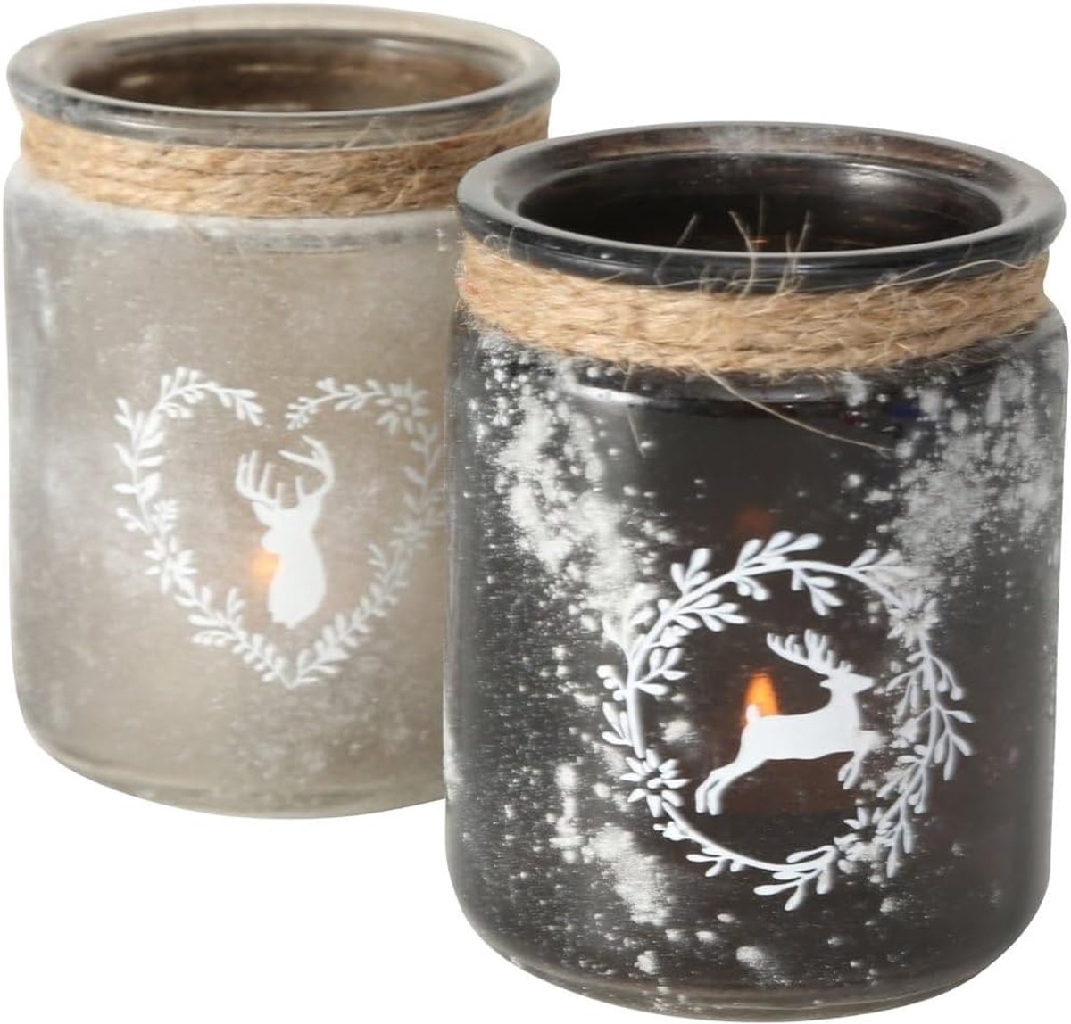Windlicht 10 cm - glazen kaarsenhouder - beige grijs - sfeervolle decoratie voor elk interieur - ShopVlot