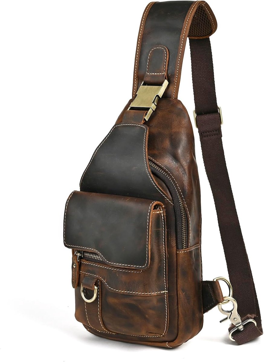 Crossbody tas medium - echt leer - vintage bruin - perfect voor wandelen - ShopVlot