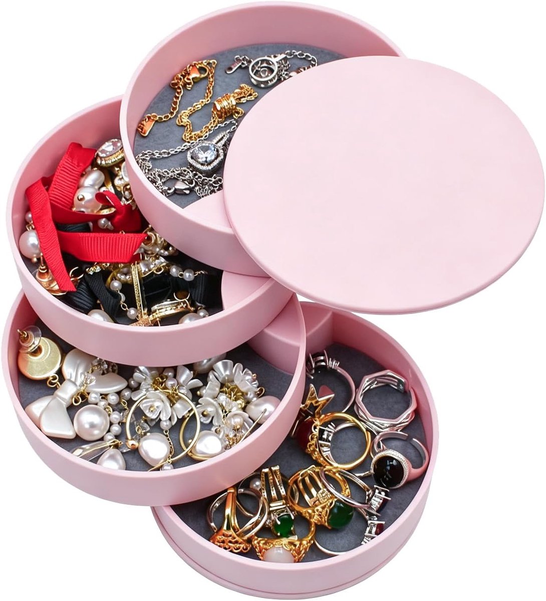 Sieradenorganizer 4-laags - roterend - roze - beschermt en organiseert sieraden - ShopVlot