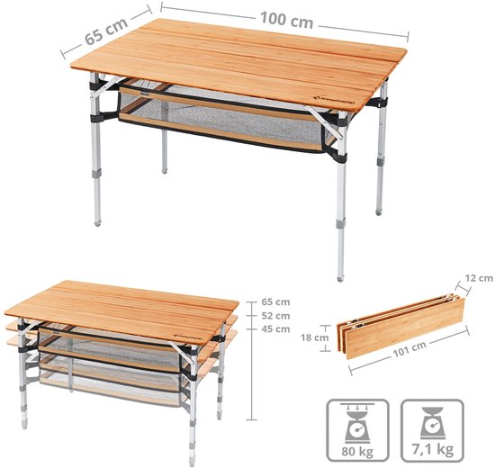 Bamboe klaptafel, kampeertafel - Tuin Aluminium Hout 3 hoogtes Verstelbaar — afbeelding 3