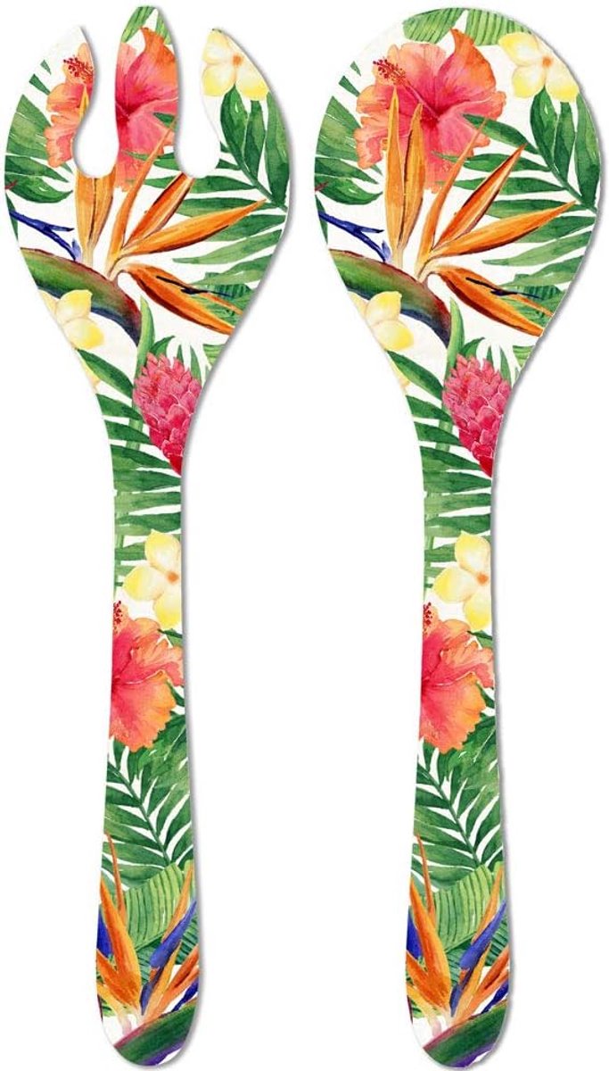 Saladebestek 33 cm - melamine - exotische bloemen - ideaal voor tropisch tafelgenot - ShopVlot
