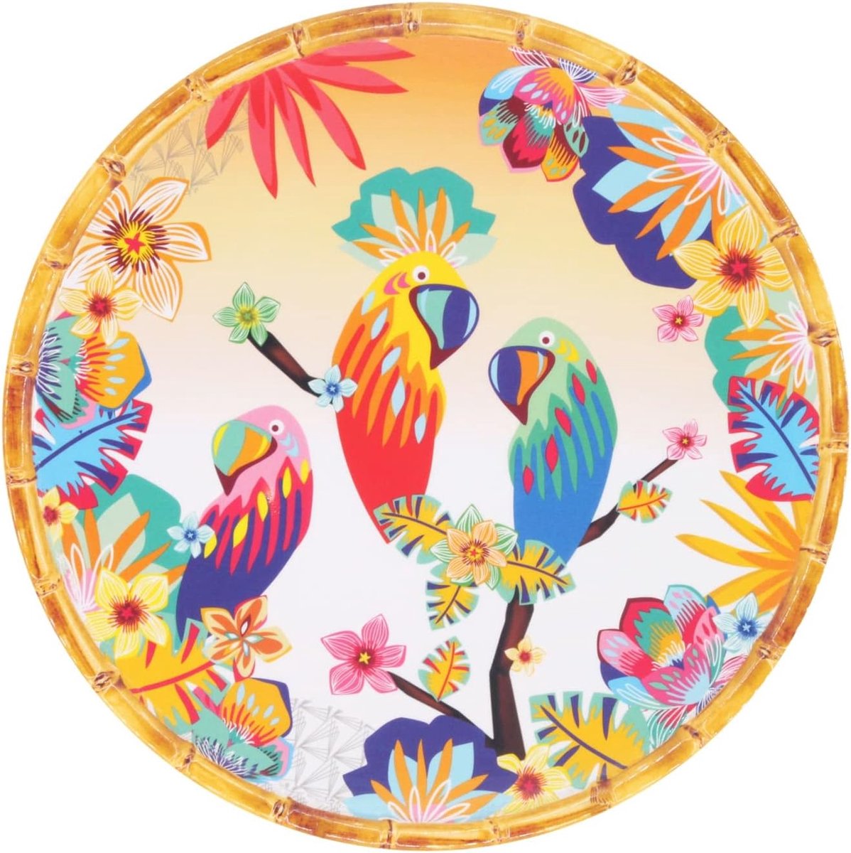 Platte schaal 28 cm - melamine - Bahia papegaaien - lichtgewicht en onbreekbaar - ShopVlot