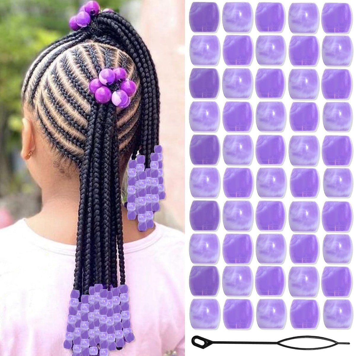 Haarbedels 50pcs Paars - Grote Acryl Beads - Glanzend en Glad - Voor Haarversiering - ShopVlot