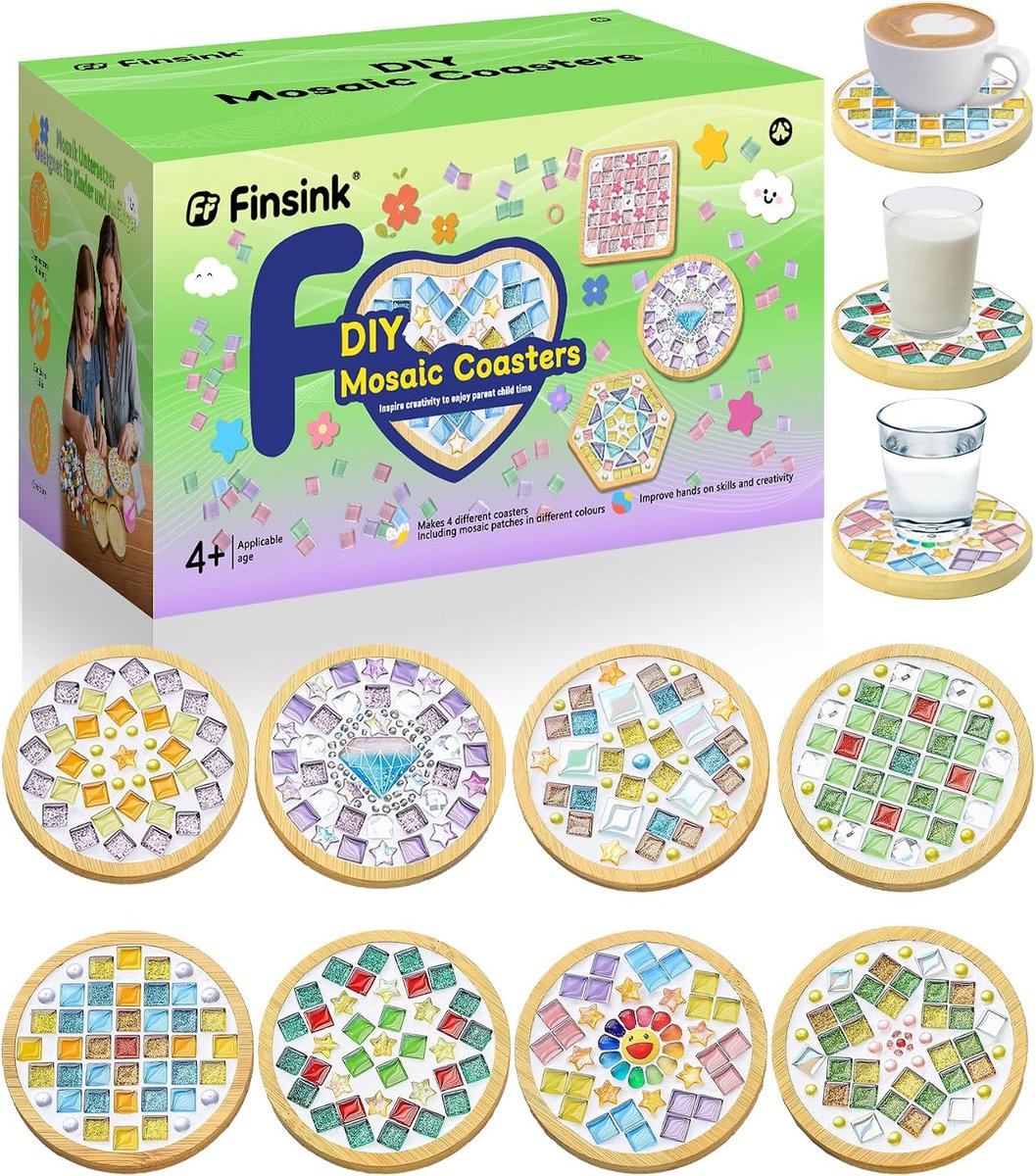 Mosaic Craft Set voor Kinderen - 8 Stukken - Houten Coasters - Creatieve DIY Activiteit - ShopVlot