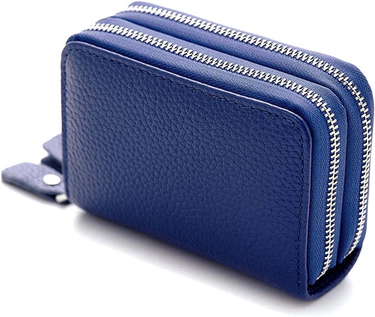 Dames portemonnee klein - leer blauw - dubbele rits - ideaal voor dagelijks gebruik - ShopVlot