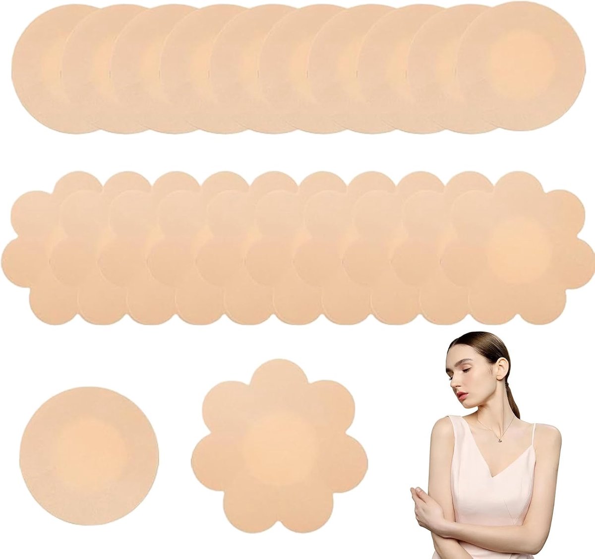 20 stuks tepelpads, tepelafdekking, onzichtbare wegwerp-tepelpads | Tepelpads, tepelcovers, tepelpatches, natuurlijke onzichtbare, zelfklevende tepelpads, ultradunne borststickers voor vrouwen