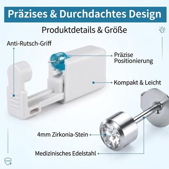 5 stuks oorpiercingpistool, wegwerp-steriele veiligheids-oorneuspiercing-pistoolkit, pijnvrij, zelfpiercing-gereedschap met oorstekers — afbeelding 5