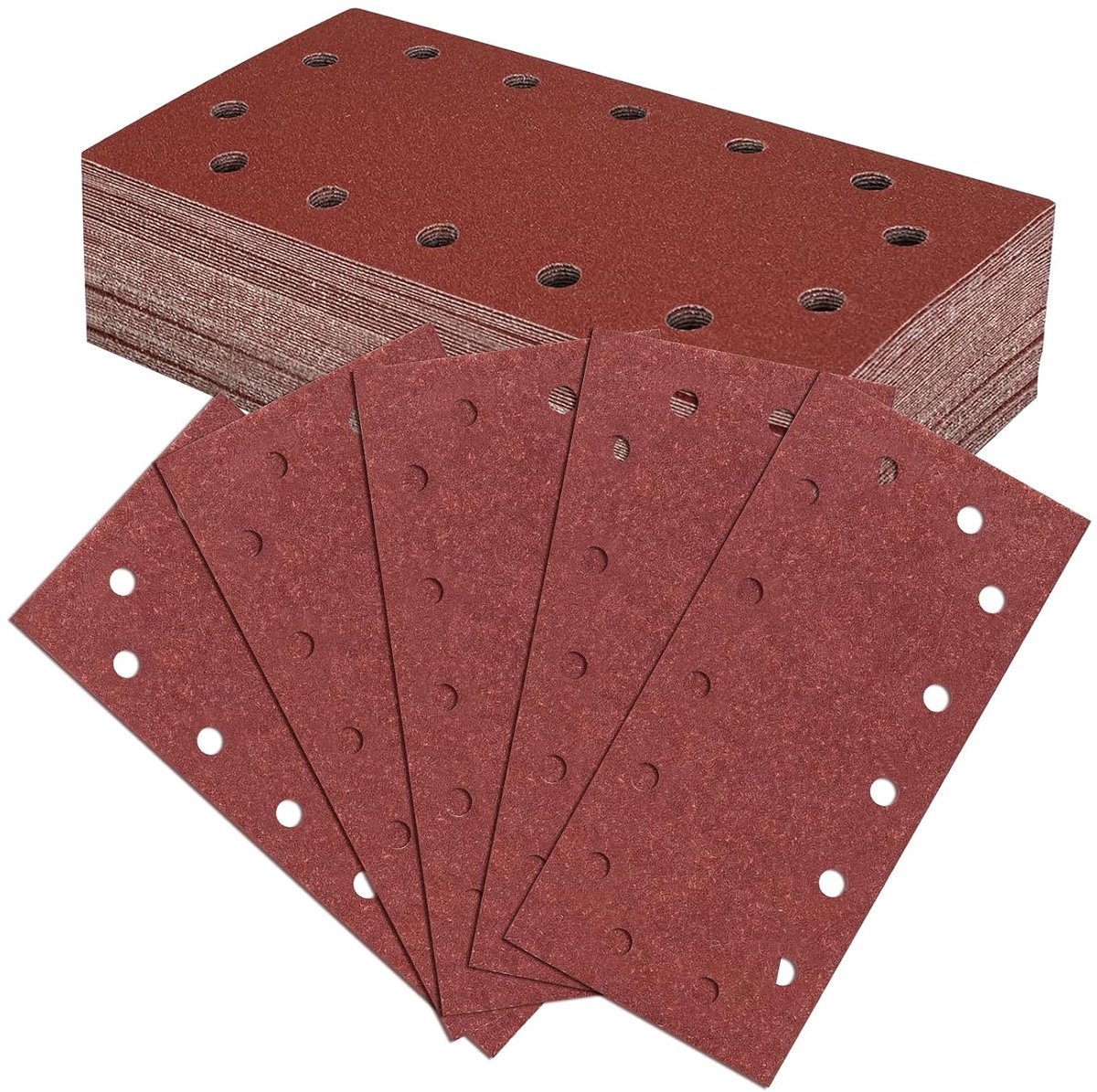 Set van 50 schuurplaten, 14 gaten, 230x115 mm | 5 Korrels: 40,60,80,120,240, Schuurbladen voor excenterschuurmachine