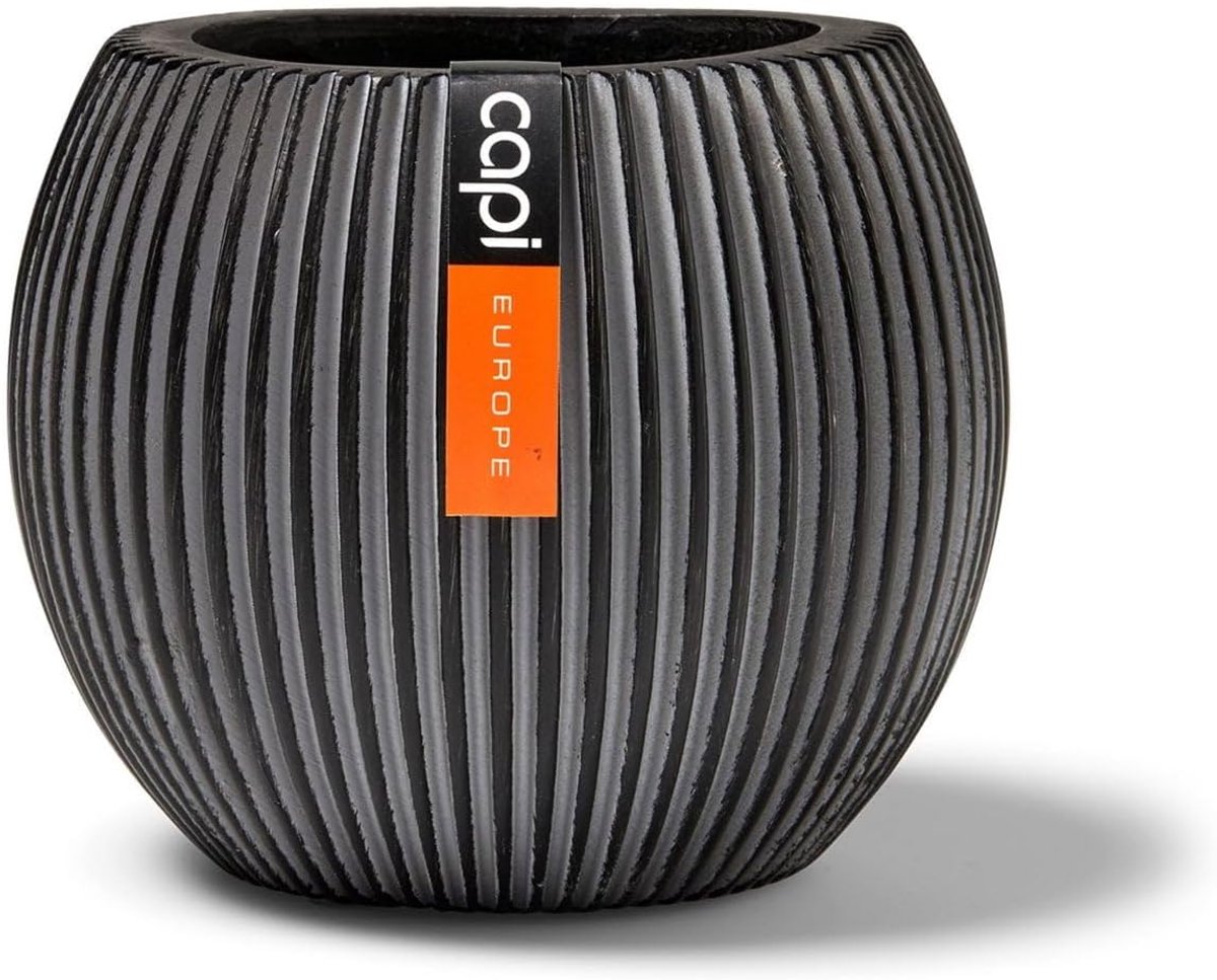 Vaas bal Groove 18x15 - Antraciet - Lichtgewicht & duurzaam - Perfect voor binnen en buiten - SnelShoppen