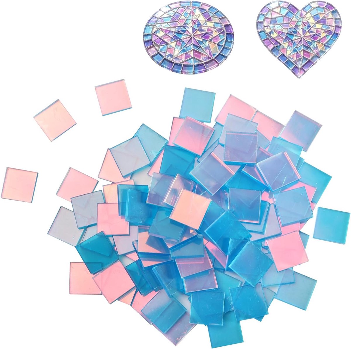 100 stuks acryl mozaïekstenen om te knutselen, 2 x 2 cm vierkante mozaïekstenen, iriserende acrylvierkanten, vierkant, glinsterend, kleurrijk acryl, kleurrijke mozaïekstenen voor doe-het-zelf