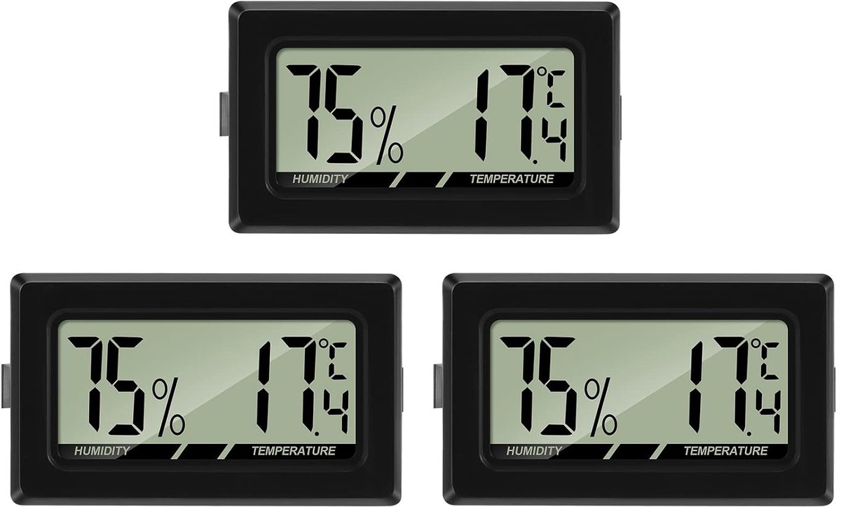 Thermometer en hygrometer, digitaal, met lcd-scherm, 3 stuks