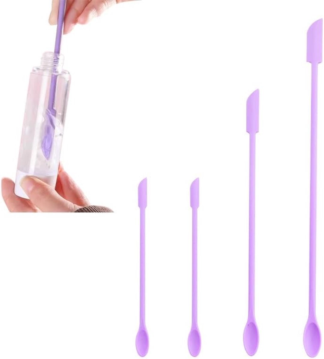 Spatels, Siliconen Make-up Spatel voor Cosmetica en Keuken Koken Bakpot, Krijgen Last Drop Lotion Cream van Smalle Fles Pot Can, Kleine Schraper, Paarse Kleine Lepels