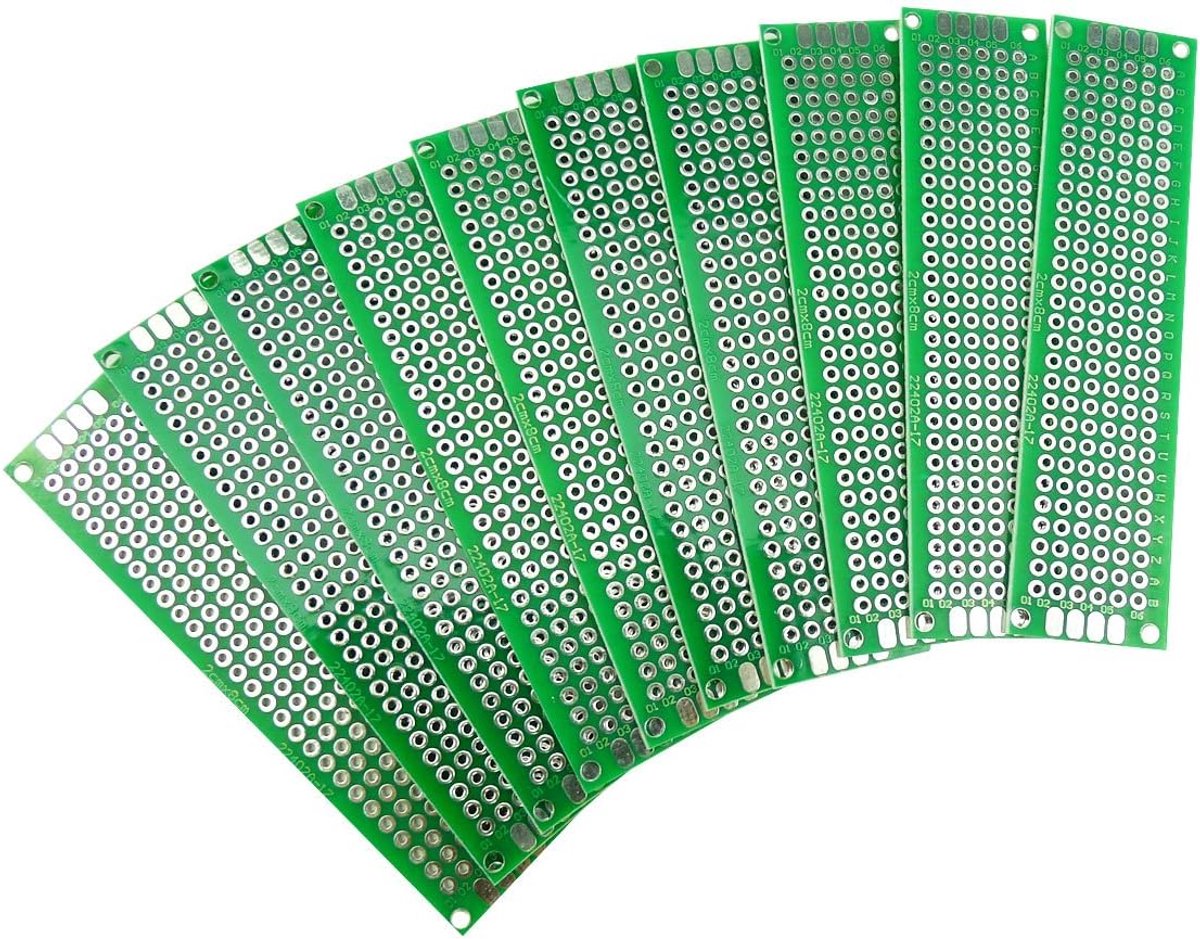 10 stuks. Double Side PCB Board gatenroosterplaat gatenroosterplaat printplaat, 2 x 8 cm.