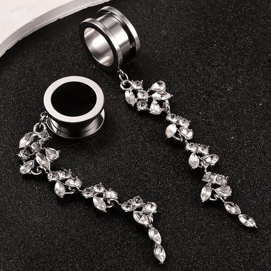 Oor Flesh Tunnel Oor Tunnel met Hanger Zilver Oor Piercing Double Flared Piercing Sieraden Roestvrij Staal Oor Expander Oorplugs voor Vrouwen en Mannen 8 mm-25 mm — afbeelding 5