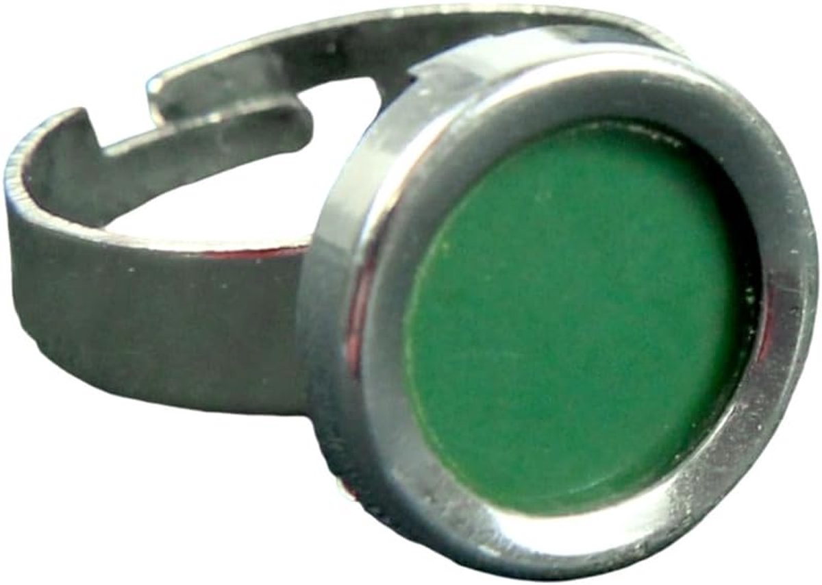 Groene knop schrijfmachine ring - groene knop schrijfmachine - handgemaakt modesieraad I vingerring met motief I verstelbaar één maat, 16 mm