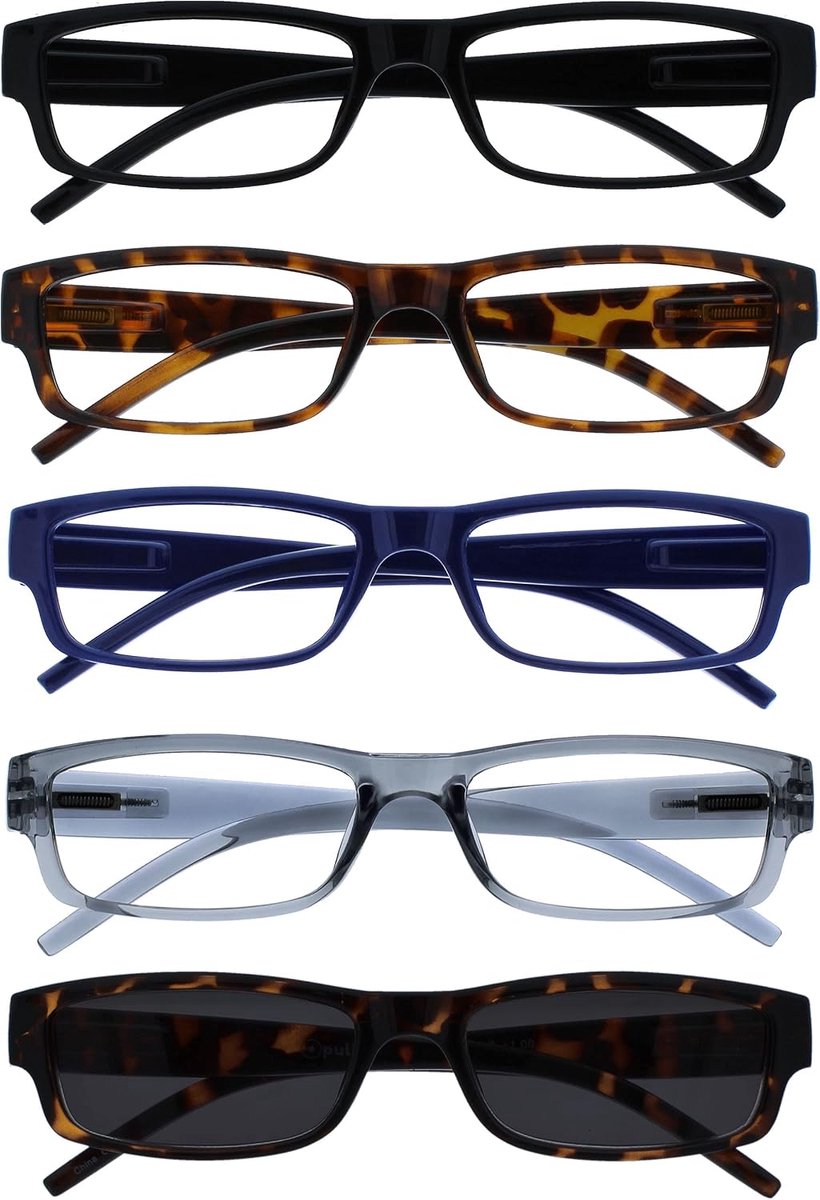 Zwart Bruin Blauw Grijs Lezers Met Zon Lezer Waarde 5 Stuks Mannen Vrouwen RRRRS32-12372 +1,00