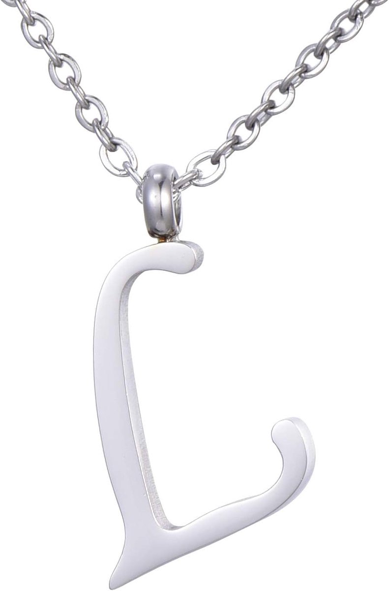damesketting met letter, hanger roestvrij staal zilver in sieradenzakje