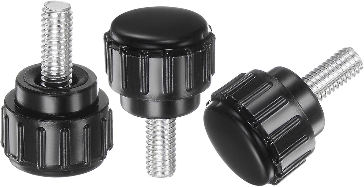 30 stuks M4 x 10 mm schroefdraadknoppen met kartels, duimschroeven klemknoppen handvat kunststof ronde kop handknoppen, zwart