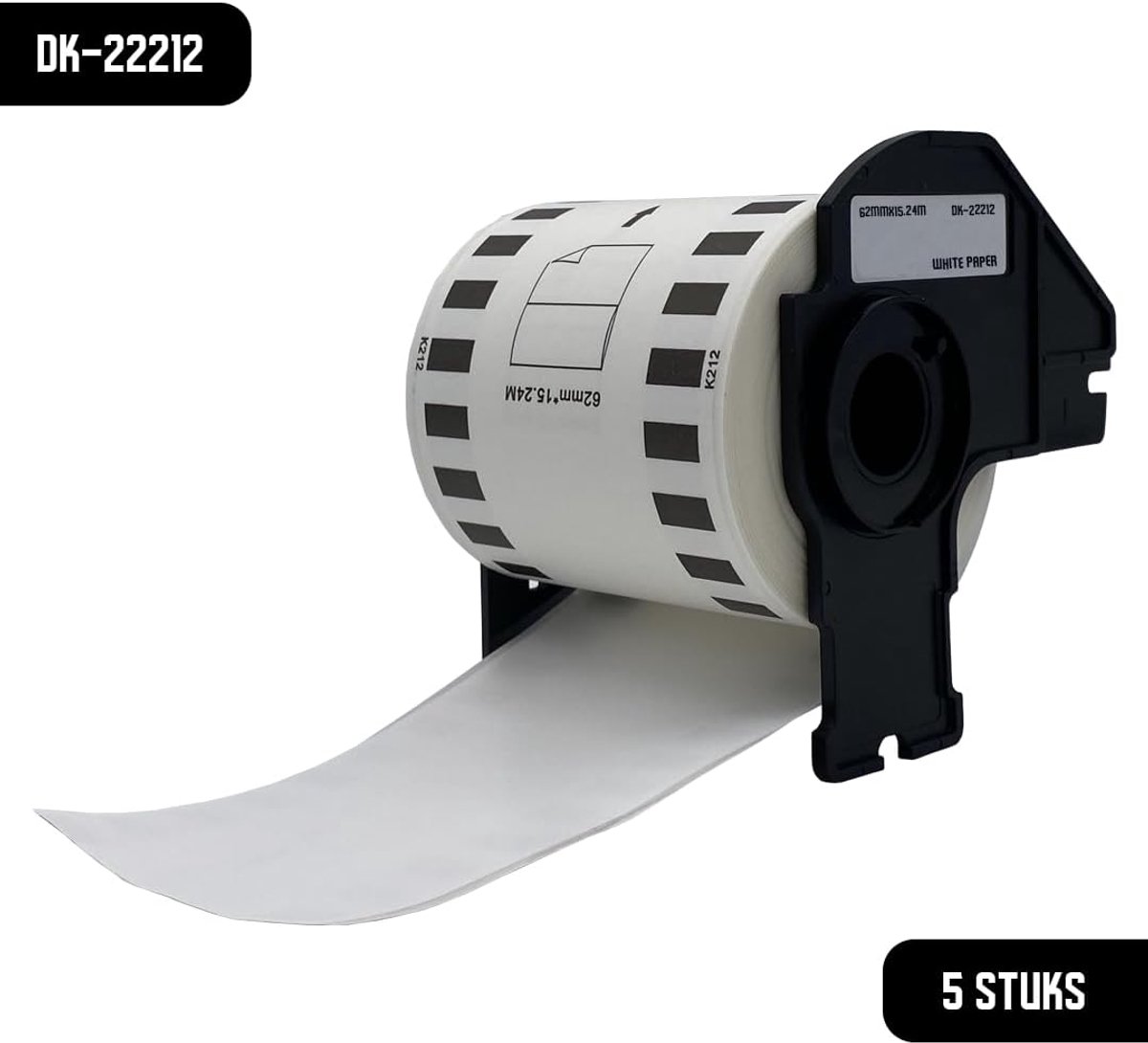 Labelrol 62 mm x 15,24 m - zwart op wit - doorlopend - voor maatwerk etiketten - SnelShoppen