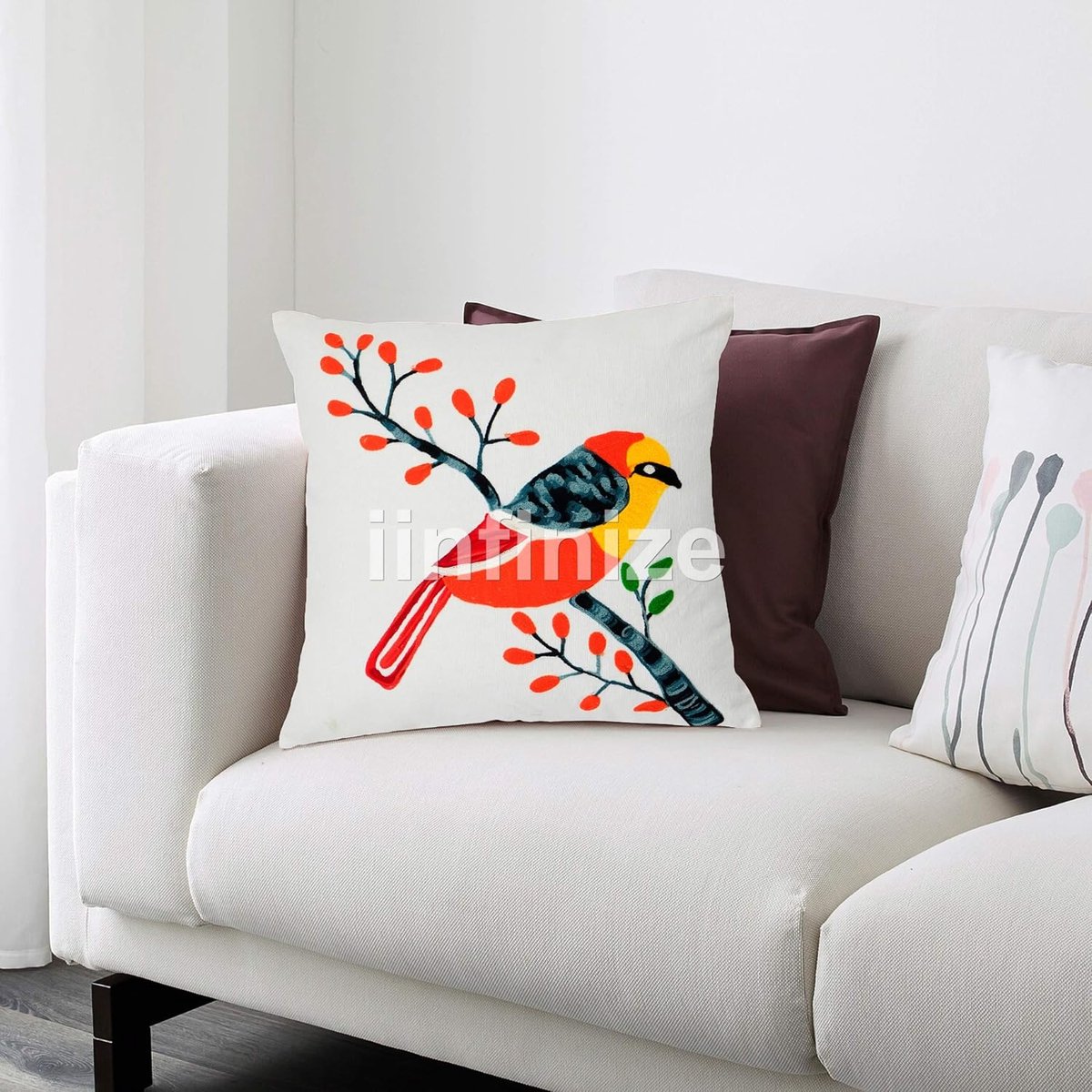 Kussenhoes 16x16 Inch - Etnisch Vogel Wol Borduurwerk - Decoratieve Suzani Kussenhoes - Perfect voor Sofa - SnelShoppen