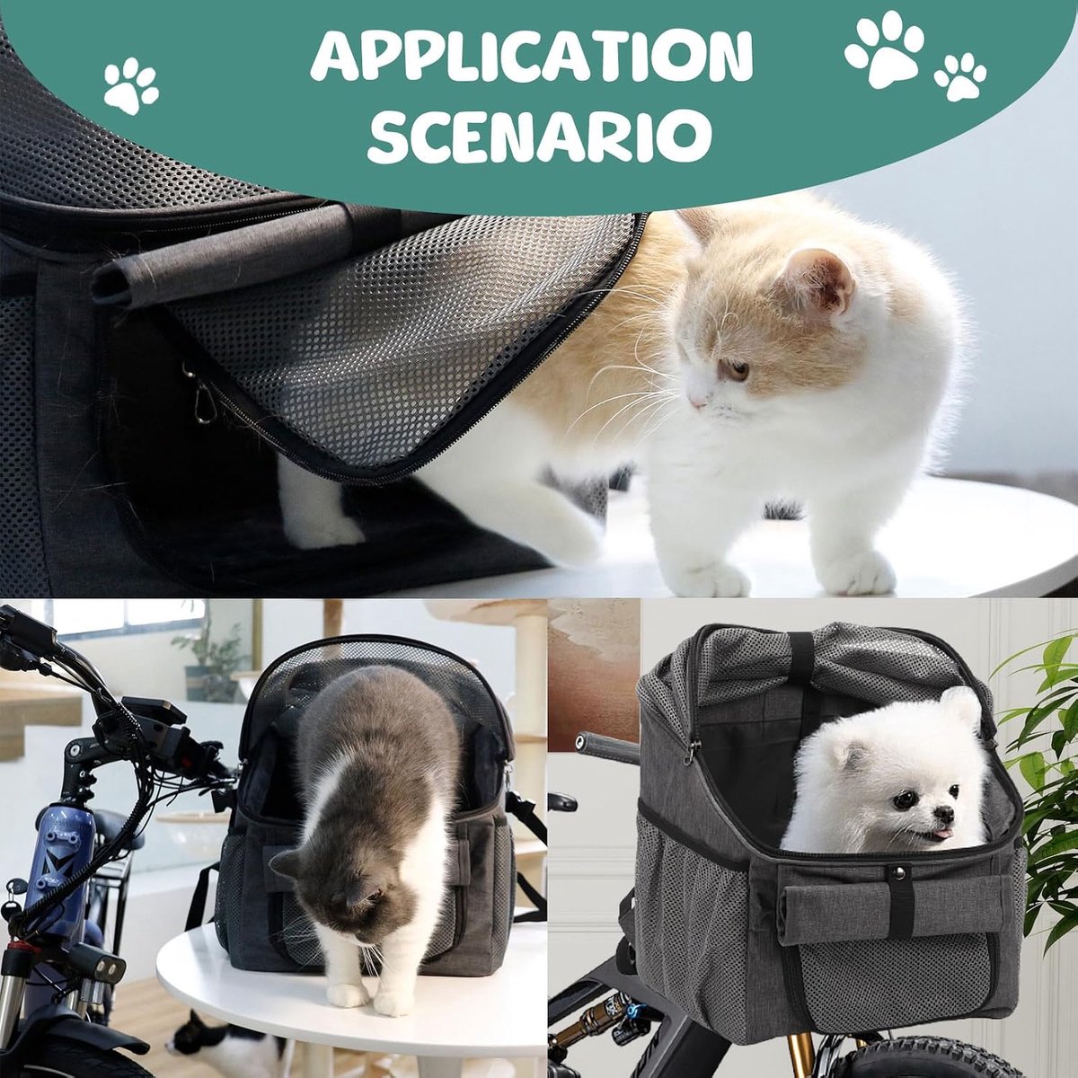 Fietstas voor huisdieren, fietsmand voor honden, opvouwbare fietsmand, geschikt voor outdoor paardrijden en kamperen met huisdieren