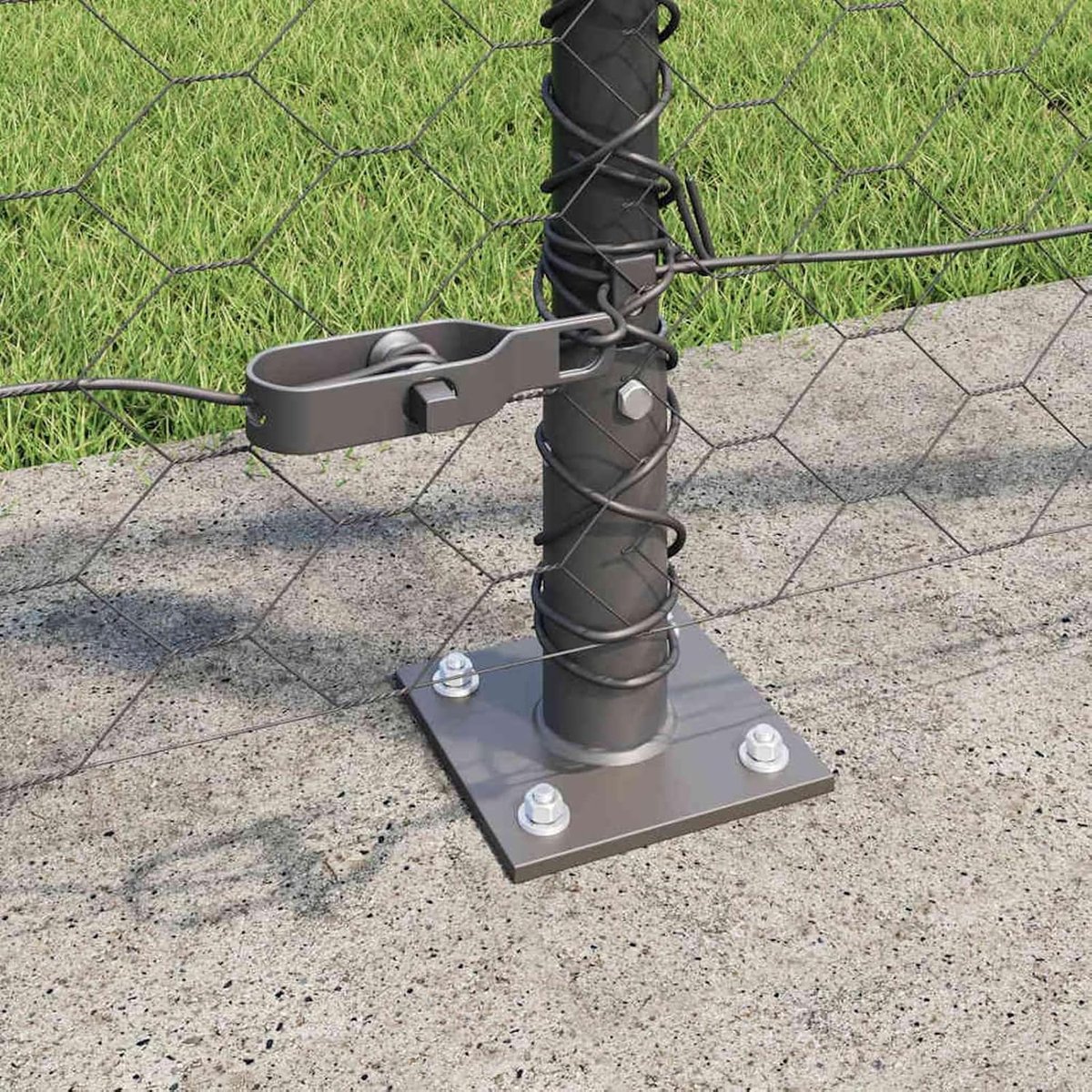 Zeshoekig hek grijs 1x100 m staal, hekpalen met grondplaten 13 stuks? 32 mm 110 cm verzinkt staal hek bouwmaterialen Model3353732