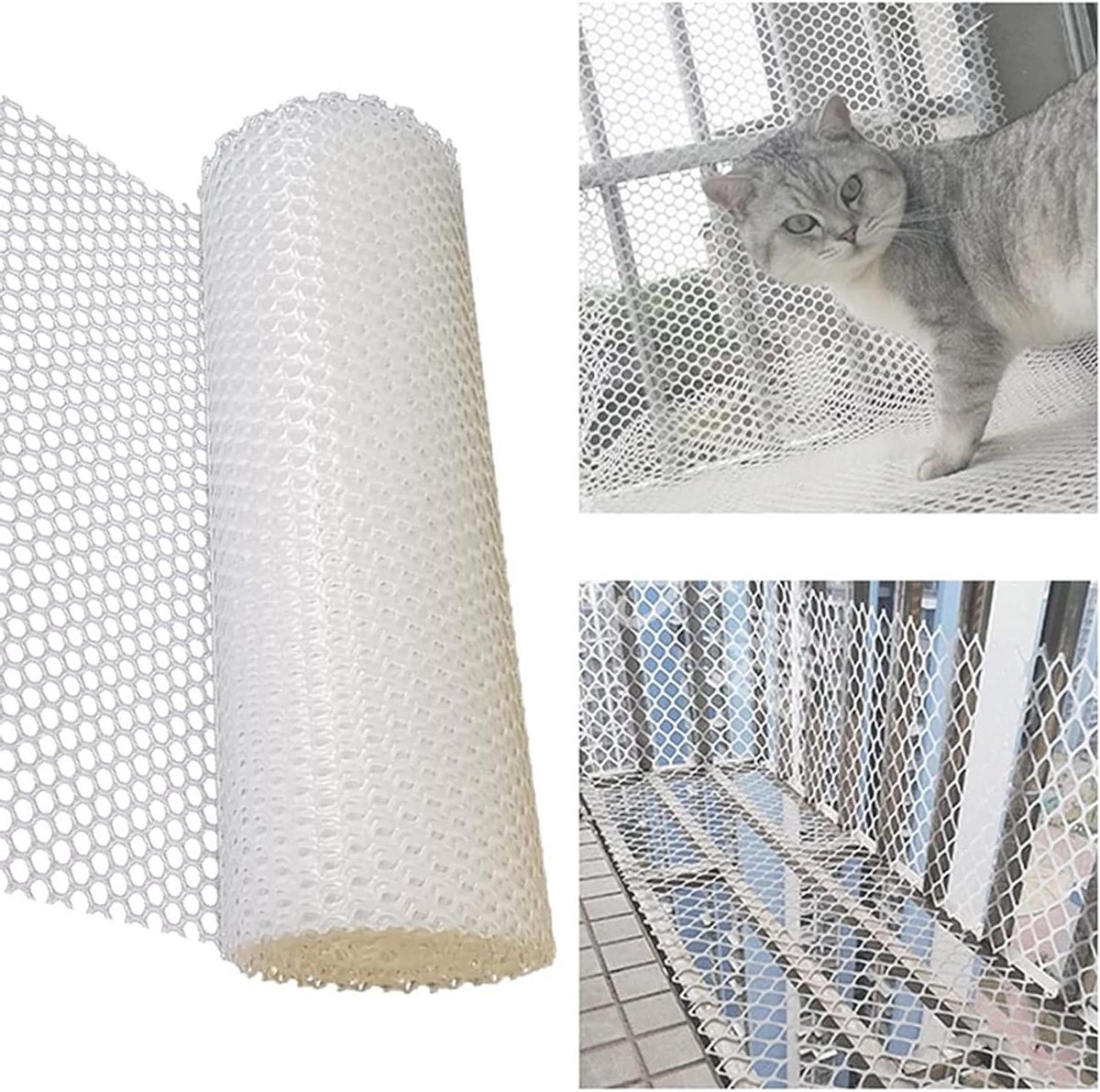 Veiligheidsnet Kat - Balustrade net Kinderbeveiliging - Voorkomen van Vallen - Scheurvast Polyethyleen - Maaswijdte 1.8 cm - Wit