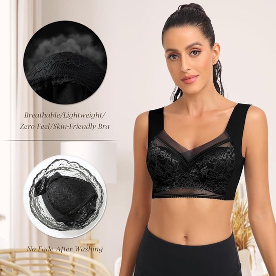 BH Kant Vrouwen Zonder Beugel Bustier Gewatteerde Dames Wireless Minimizer Push Up T-shirt Bh Comfit Slaap Trek Bra Ademend Zachte Cups Brede Bandjes Full Cup Beha — afbeelding 2