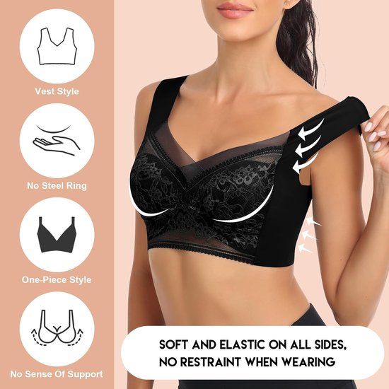 BH Kant Vrouwen Zonder Beugel Bustier Gewatteerde Dames Wireless Minimizer Push Up T-shirt Bh Comfit Slaap Trek Bra Ademend Zachte Cups Brede Bandjes Full Cup Beha — afbeelding 5