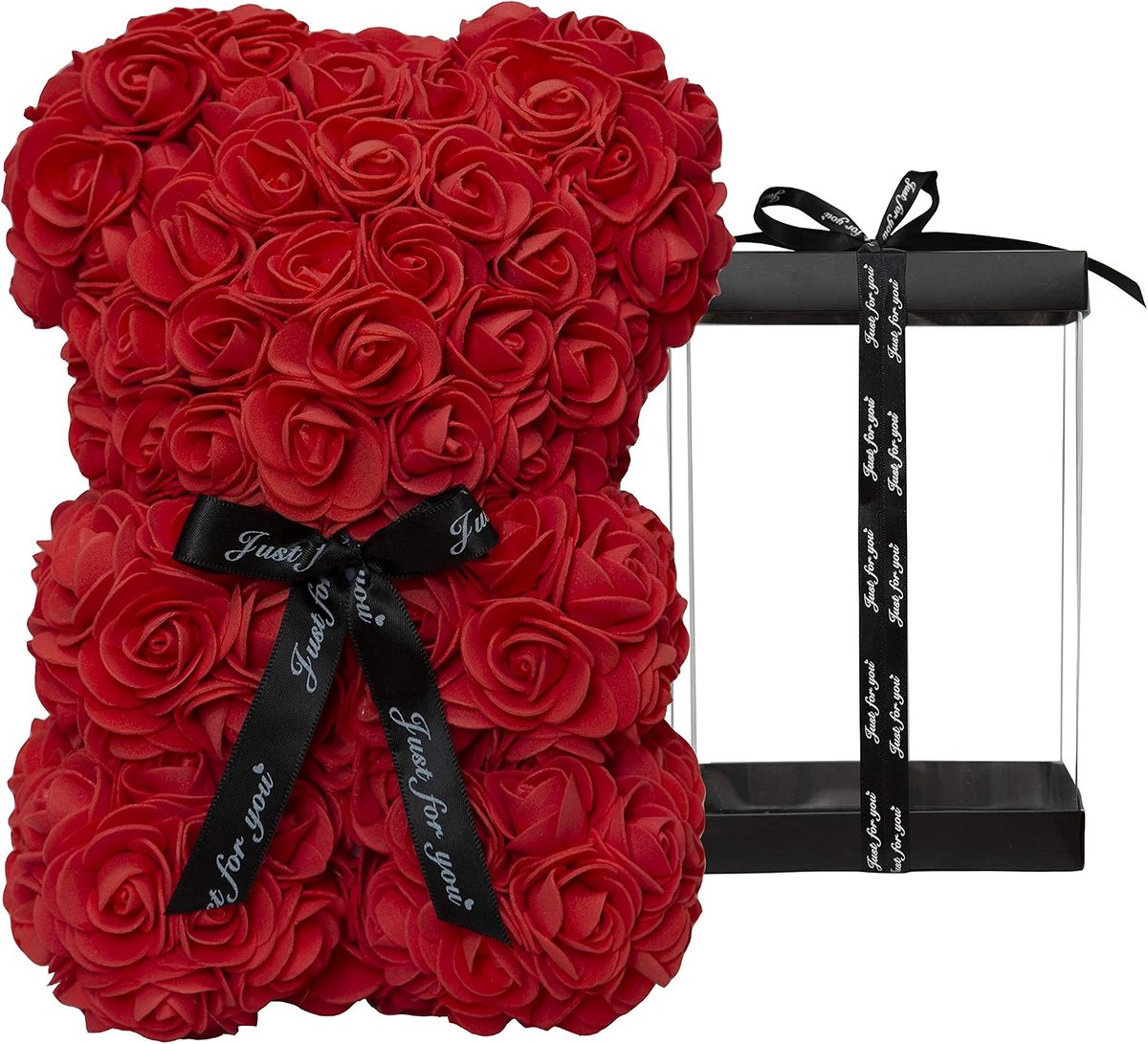 Rozenbeer roos teddybeer bloem cadeau zwarte doos voor Valentijnsdag geschenken verjaardag Kerstmis, verjaardagen bruidsdouches -Volledig handgemaakte 25,4 cm bloem beer heldere geschenkdoos