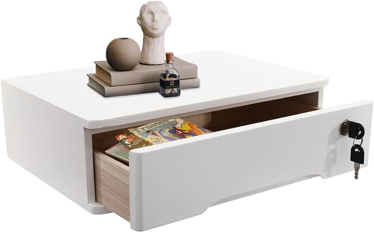 1 Laag Desktop Opbergbox, Desktop Opbergbox met afsluitbare lade, Organisator voor kantoorartikelen en lade voor kantoorstudie, Dressoir Bestandsorganisator, Plateaukast - Wit