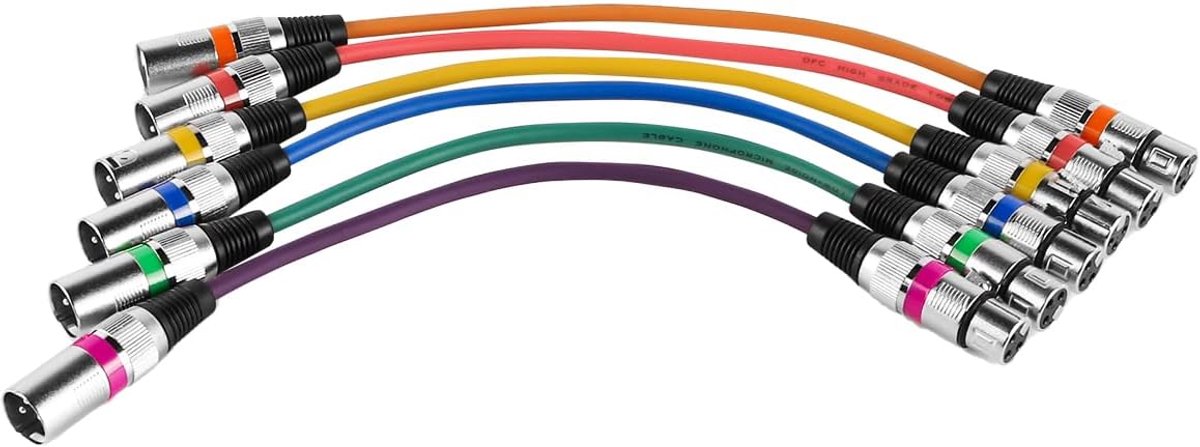 6-Packs Microfoonkabel Snoer XLR-kabel Microfoonkabel Mannelijk naar vrouwelijk Gebalanceerde XLR-microfoondraad DMX-patchkabel (30 cm paars/rood/blauw/oranje/geel/groen)