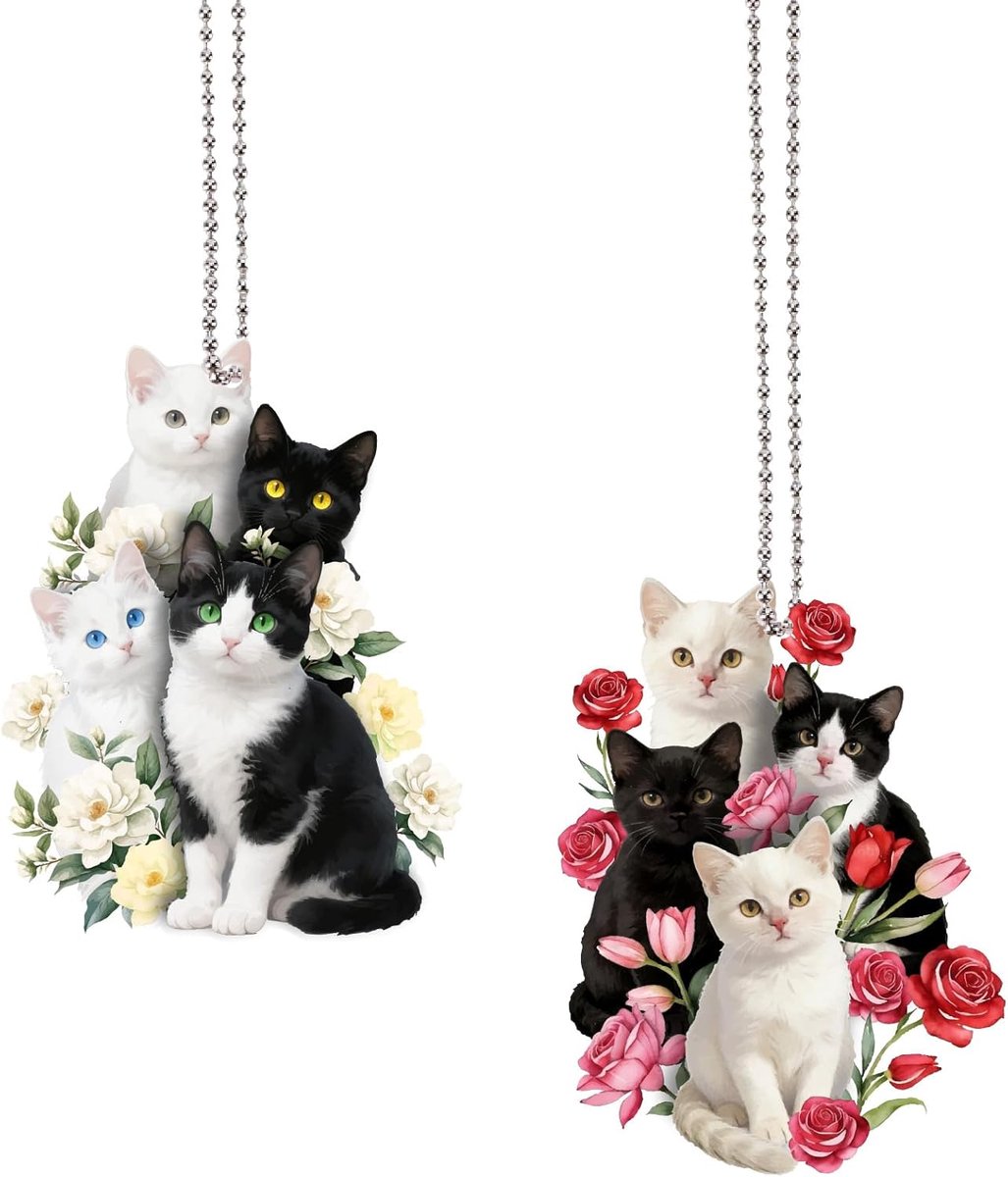 2 stuks acryl kat opknoping ornament kat auto opknoping decor achteruitkijkspiegel decor opknoping accessoires met metalen ketting venster hangers charme geschenken voor vakantie kerstboom