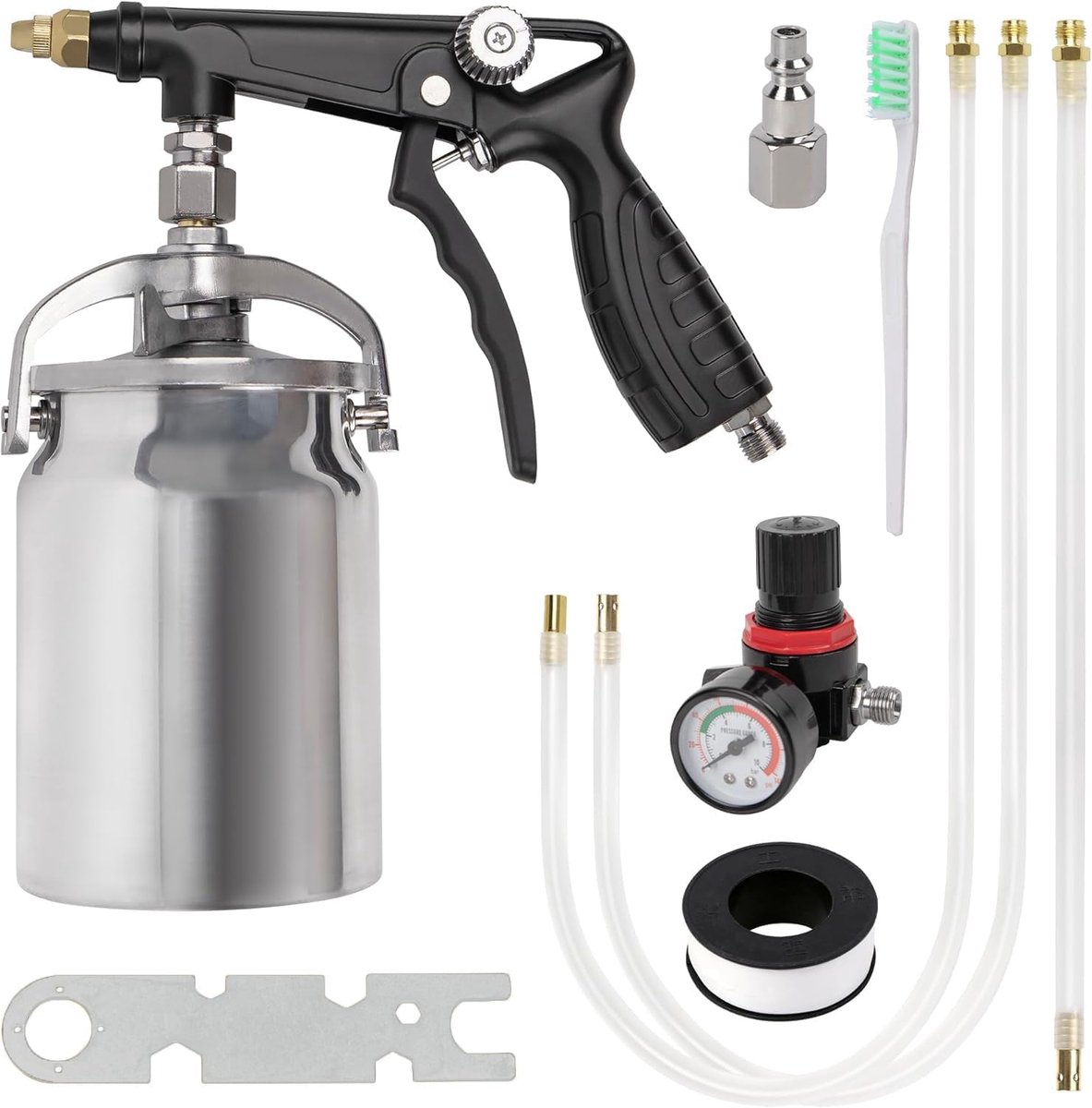 Bodemspuitpistool, met 1000 ml aluminium beker, rechte en 360°-sproeislang, bodembescherming, sproeipistoolset voor voertuigen, rubberen bodembescherming, roestbescherming voor auto's