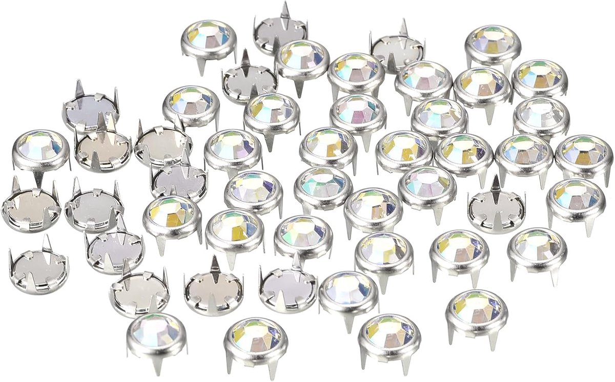 Strassteentjes, 8 mm, iriserende 4 klauwen nagelkop, versieringen, decoratieve klinknagels voor doe-het-zelf leren handwerk, kleding, tas, riem (kleurrijk wit)