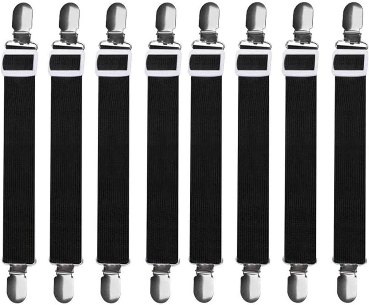 Lakenspanners, 8 stuks, lakenspanners met metalen clips; elastische lakenspanners, spanbedlakenhouders, matrasspanners voor hoeken van bed, wieg, strijkplank, matras